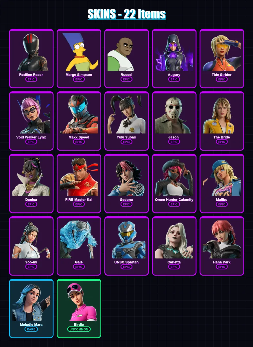 [PC/PSN] | Redline Racer | Marge Simpson | Russel | Augury | Tide Strider | 22 skin | 28 pickaxe | 19 emote | 18 glider | Lv102