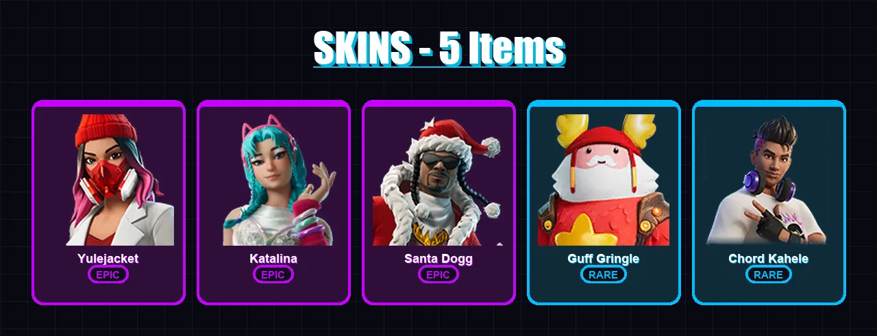 [PC/XBOX/PSN] | Yulejacket | Katalina | Santa Dogg | Guff Gringle | Chord Kahele | 5 skin | 9 pickaxe | 5 emote | 9 glider | Lv68