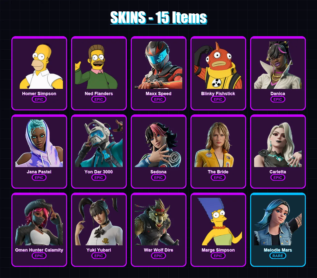 [PC/PSN] | Homer Simpson | Ned Flanders | Maxx Speed | Blinky Fishstick | Danica | 15 skin | 26 pickaxe | 17 emote | 16 glider | Lv107