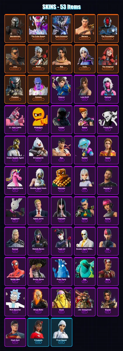 [PS4/PS5/PC] | Mandalorian | The Cube Queen | Spire Assassin | Menace | The Foundation | 53 skin | 65 pickaxe | 43 emote | 57 glider | Lv939