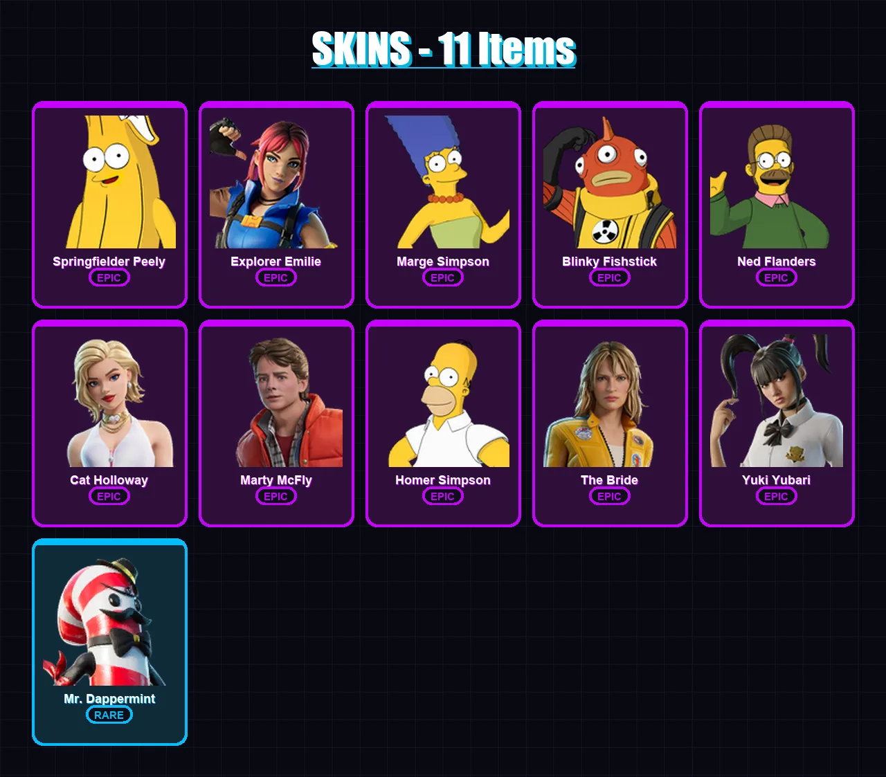 [PC/XBOX/PSN] | Springfielder Peely | Explorer Emilie | Marge Simpson | 11 skin | Lv87