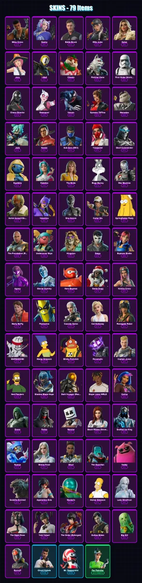 [PC/PSN] | Miles Cross | Dasha | Eddie Brock | Elite Jules | Dylan | 79 skin | 118 pickaxe | 69 emote | 79 glider | Lv1090