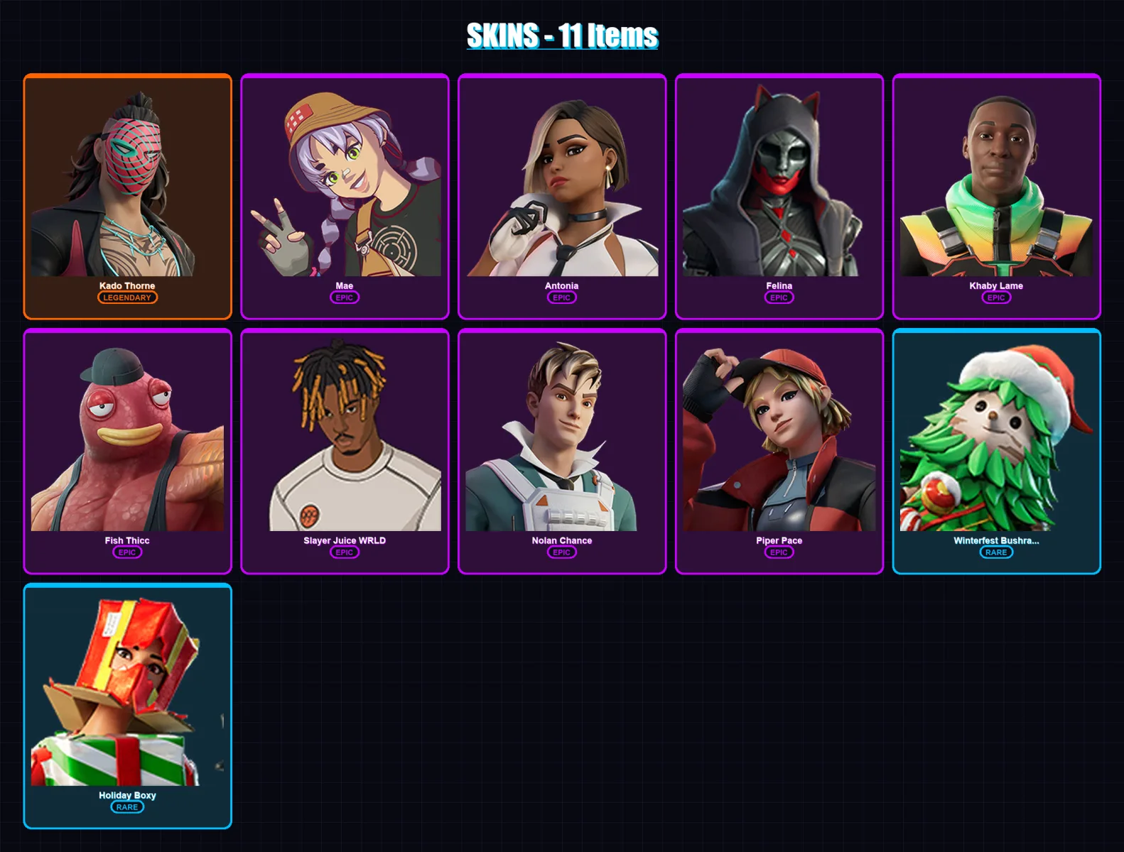 [PC/XBOX/PSN] | Kado Thorne | Mae | Antonia | Felina | Khaby Lame | 11 skin | 30 pickaxe | 21 emote | 25 glider | Lv433 — Fortnite account