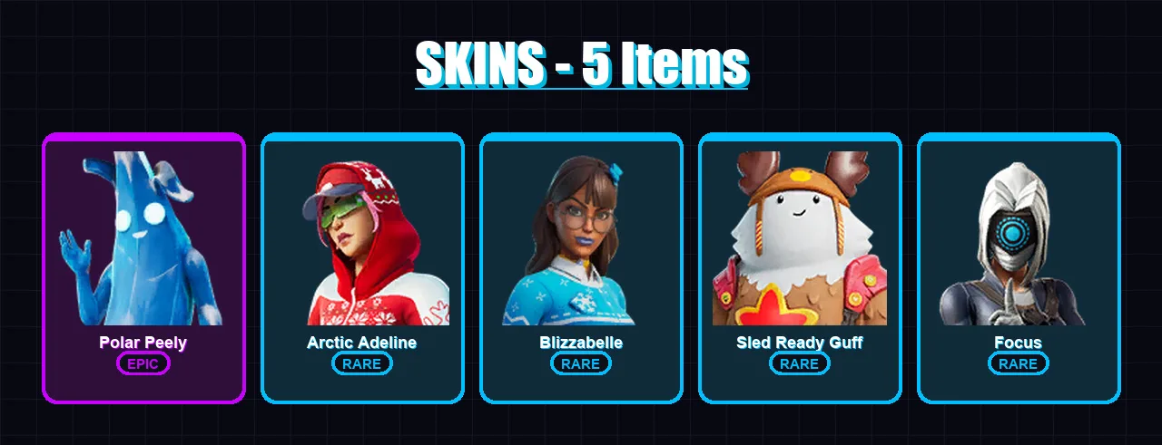 [PC/XBOX/PSN] | Polar Peely | Arctic Adeline | Blizzabelle | Sled Ready Guff | Focus | 5 skin | 15 pickaxe | 13 emote | 23 glider | Lv227