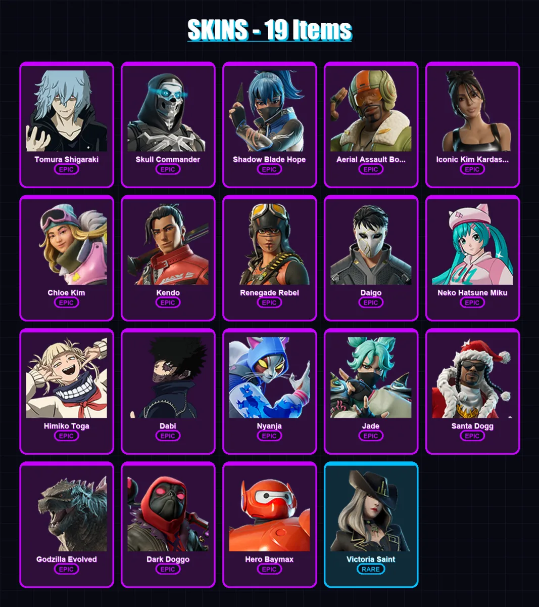 [PC/XBOX/PSN] | Tomura Shigaraki | Skull Commander | Shadow Blade Hope | 19 skin | Lv110