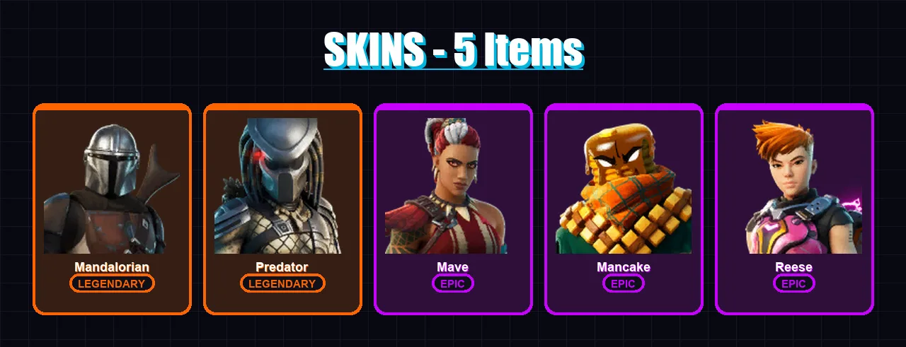 [PC/XBOX] | Mandalorian | Predator | Mave | Mancake | Reese | 5 skin | 7 pickaxe | 6 emote | 7 glider | Lv84