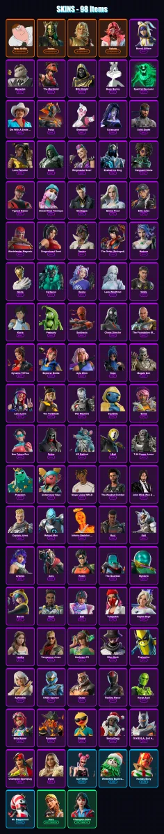 [SWITCH/XBOX/PSN/PC] | Peter Griffin | Hades | Zeus | Valeria | Bunnii O'Hare | 98 skin | 134 pickaxe | 87 emote | 91 glider | Lv1845