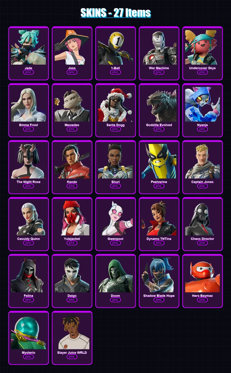 [PC/XBOX/PSN] | Jade | Joss | 1-Ball | War Machine | Undercover Skye | 27 skin | 46 pickaxe | 32 emote | 35 glider | Lv462 — Fortnite account