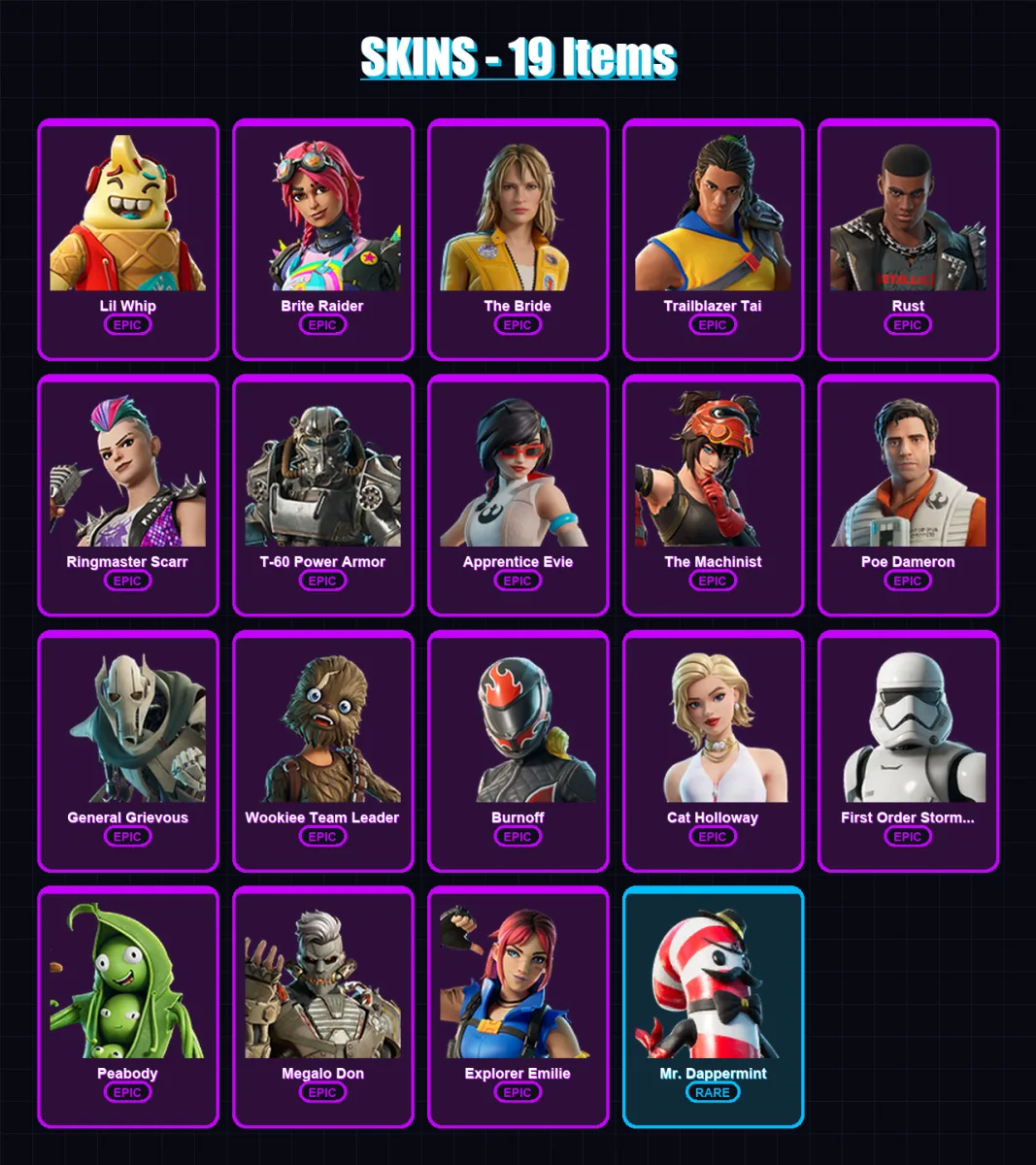 [PS4/PS5/XBOX/PC] | Lil Whip | Brite Raider | The Bride | Trailblazer Tai | Rust | 19 skin | 25 pickaxe | 20 emote | 20 glider | Lv195 — Fortnite account