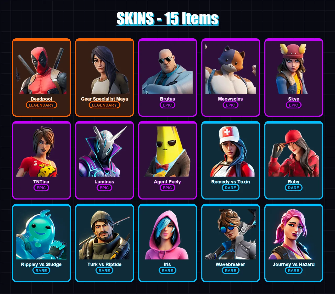 [PC/XBOX/PSN] | Deadpool | Gear Specialist Maya | Brutus | Meowscles | Skye | 15 skin | 15 pickaxe | 19 emote | 14 glider | Lv172
