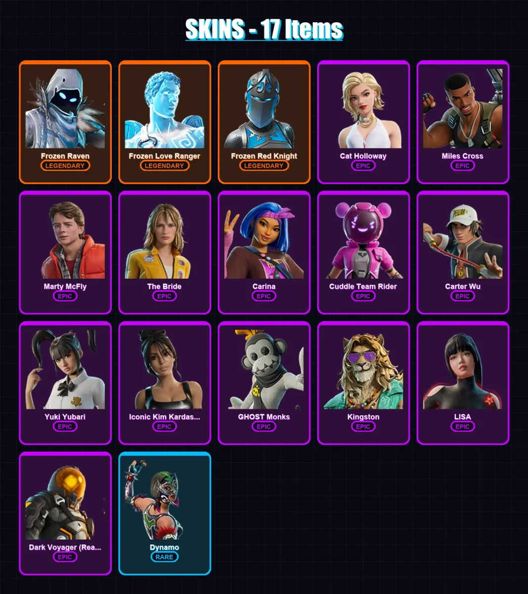[PC/PSN] | Frozen Raven | Frozen Love Ranger | Frozen Red Knight | Cat Holloway | Miles Cross | 17 skin | 39 pickaxe | 31 emote | 31 glider | Lv406 — Fortnite account