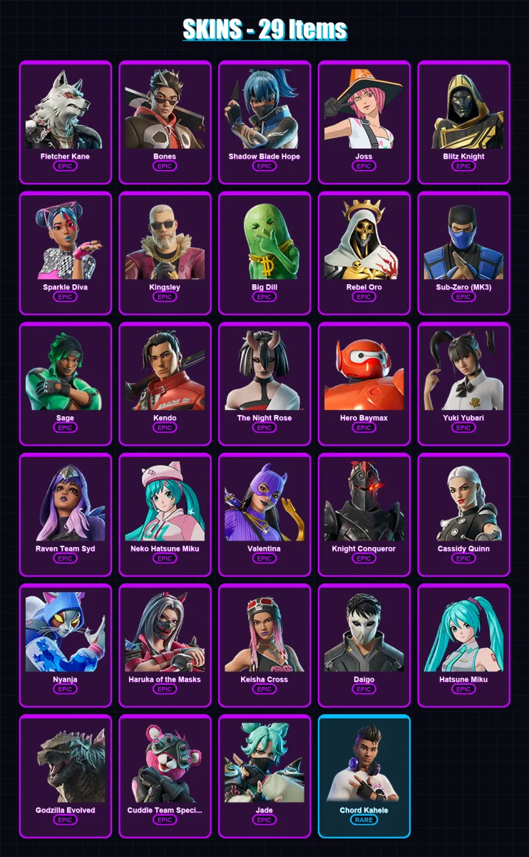 [PC/XBOX] | Fletcher Kane | Bones | Shadow Blade Hope | Joss | Blitz Knight | 29 skin | 50 pickaxe | 29 emote | 39 glider | Lv492