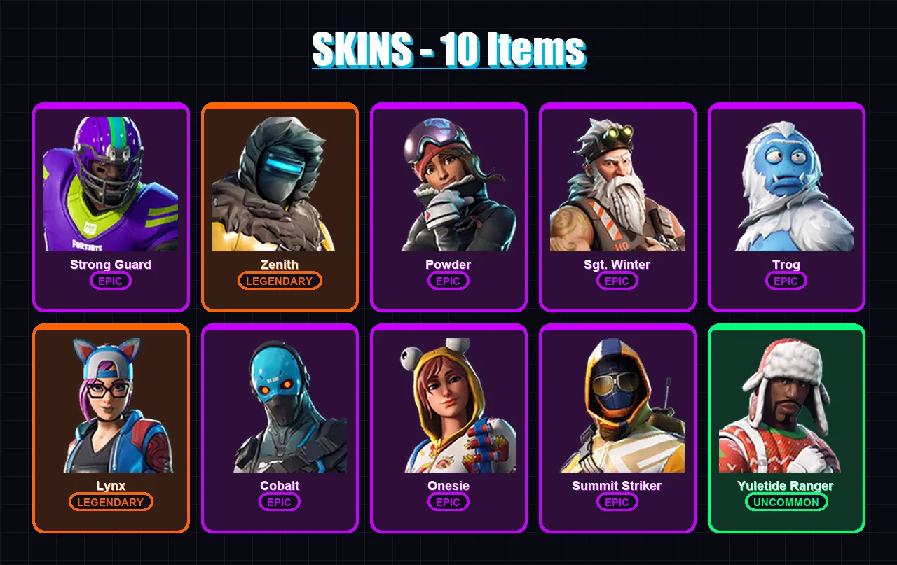 [PC/XBOX/PSN] | Strong Guard | Zenith | Powder | Sgt. Winter | Trog | 10 skin | 6 pickaxe | 14 emote | 12 glider | Lv156 — Fortnite account