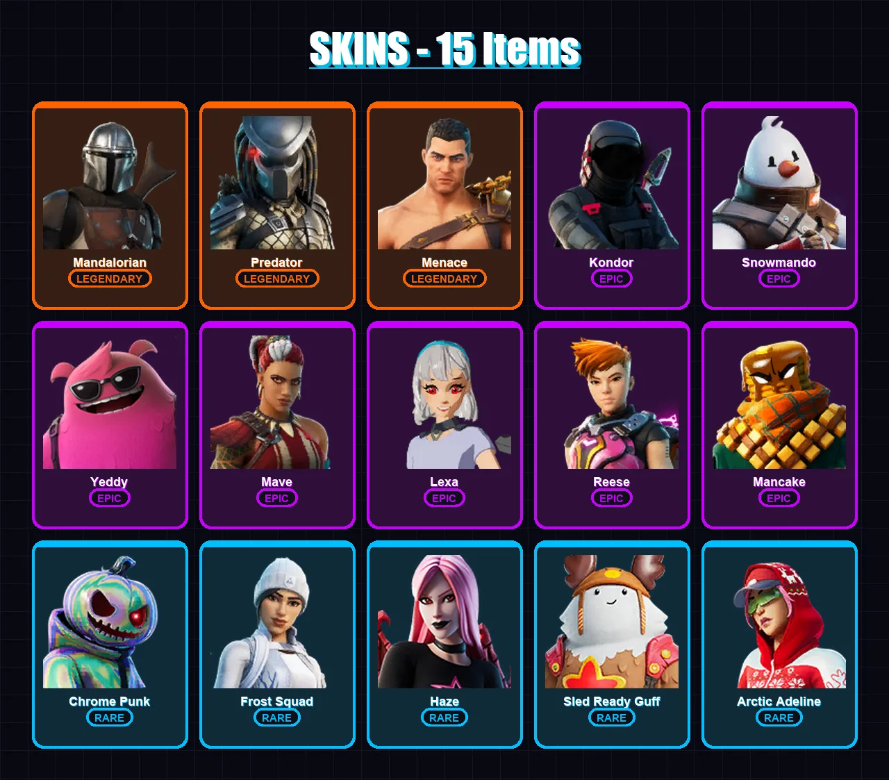 [PC/XBOX/PSN] | Mandalorian | Predator | Menace | Kondor | Snowmando | 15 skin | 39 pickaxe | 34 emote | 32 glider | Lv970