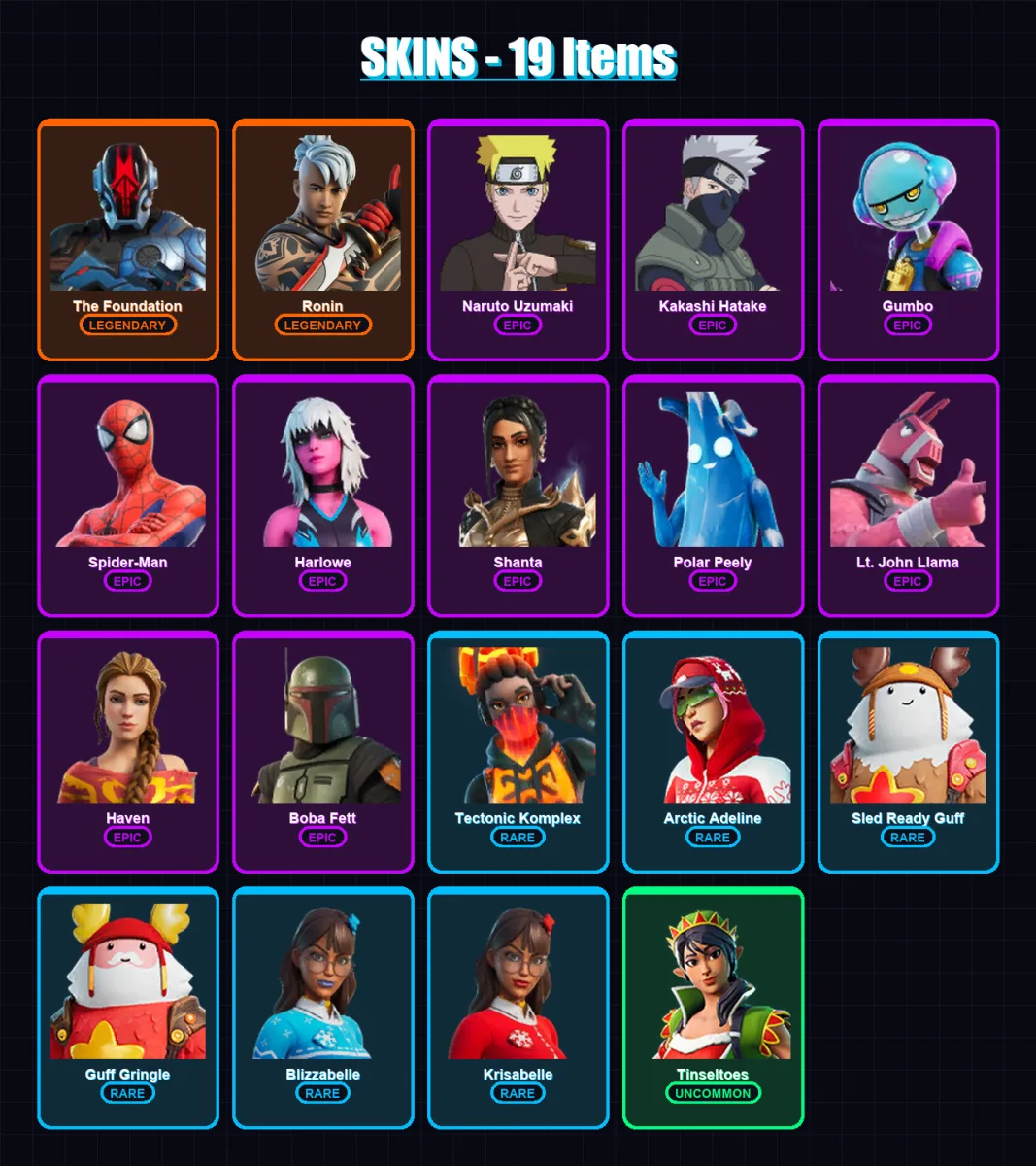 [PC/XBOX/PSN] | The Foundation | Ronin | Naruto Uzumaki | Kakashi Hatake | Gumbo | 19 skin | 30 pickaxe | 23 emote | 30 glider | Lv455 — Fortnite account