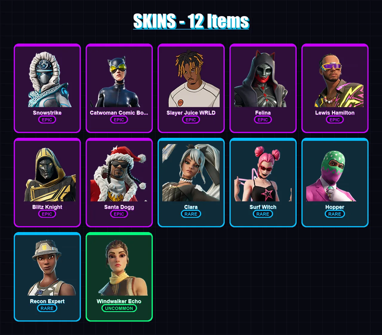 [PC/XBOX] | Snowstrike | Catwoman Comic Book Outfit | Slayer Juice WRLD | 12 skin | Lv524