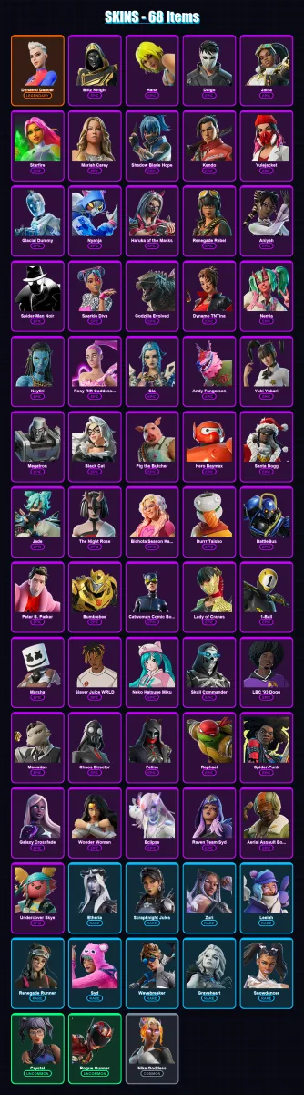 [PS4/PS5/XBOX/PC] | Dynamo Dancer | Blitz Knight | Hana | Daigo | Jaina | 68 skin | 99 pickaxe | 56 emote | 54 glider | Lv754