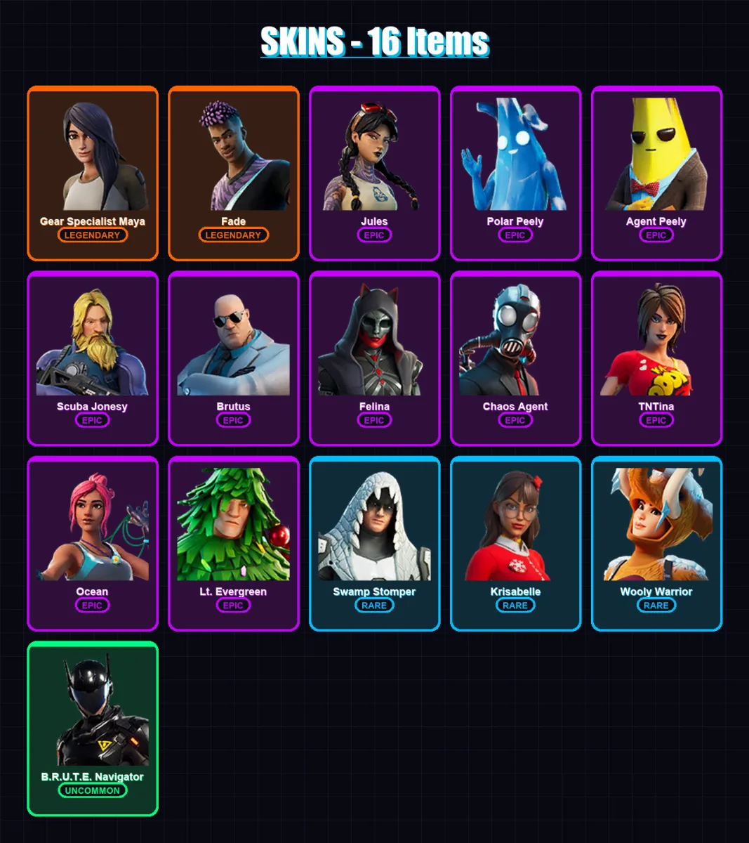 [PC/XBOX/PSN] | Gear Specialist Maya | Fade | Jules | Polar Peely | Agent Peely | 16 skin | 32 pickaxe | 30 emote | 33 glider | Lv507