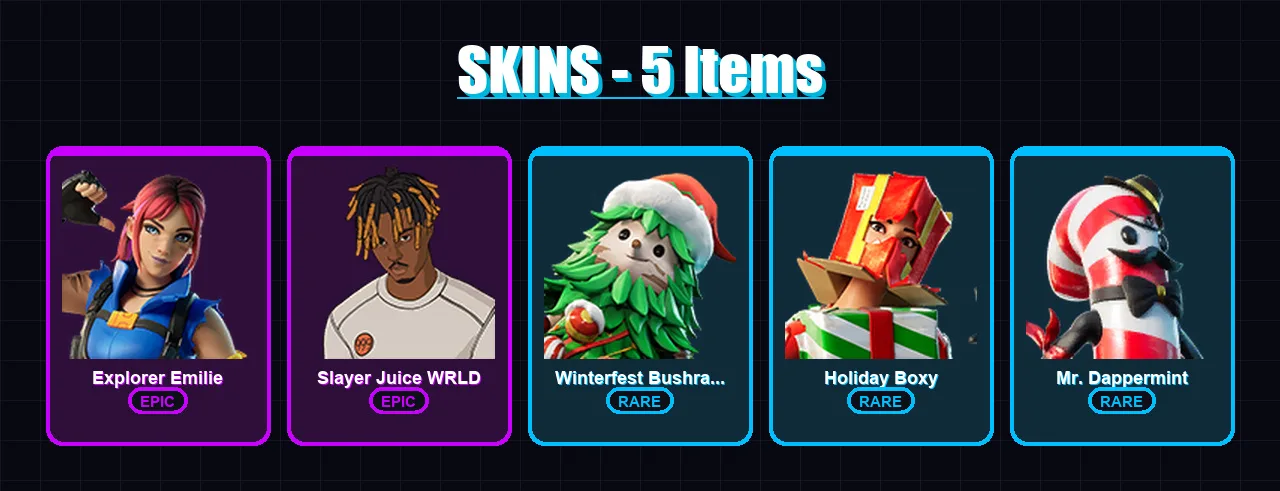 [PC/XBOX] | Explorer Emilie | Slayer Juice WRLD | Winterfest Bushranger | 5 skin | Lv163