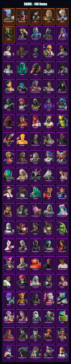 [PC/XBOX] | Renzo the Destroyer | Optimus Prime | Era | Zeus | Mizuki | 140 skin | 197 pickaxe | 137 emote | 123 glider | Lv2232