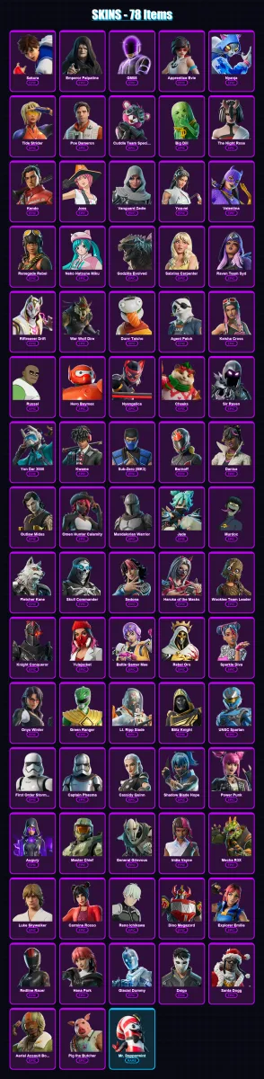 [PC/PSN] | Sakura | Emperor Palpatine | GM08 | Apprentice Evie | Nyanja | 78 skin | 106 pickaxe | 81 emote | 61 glider | Lv865