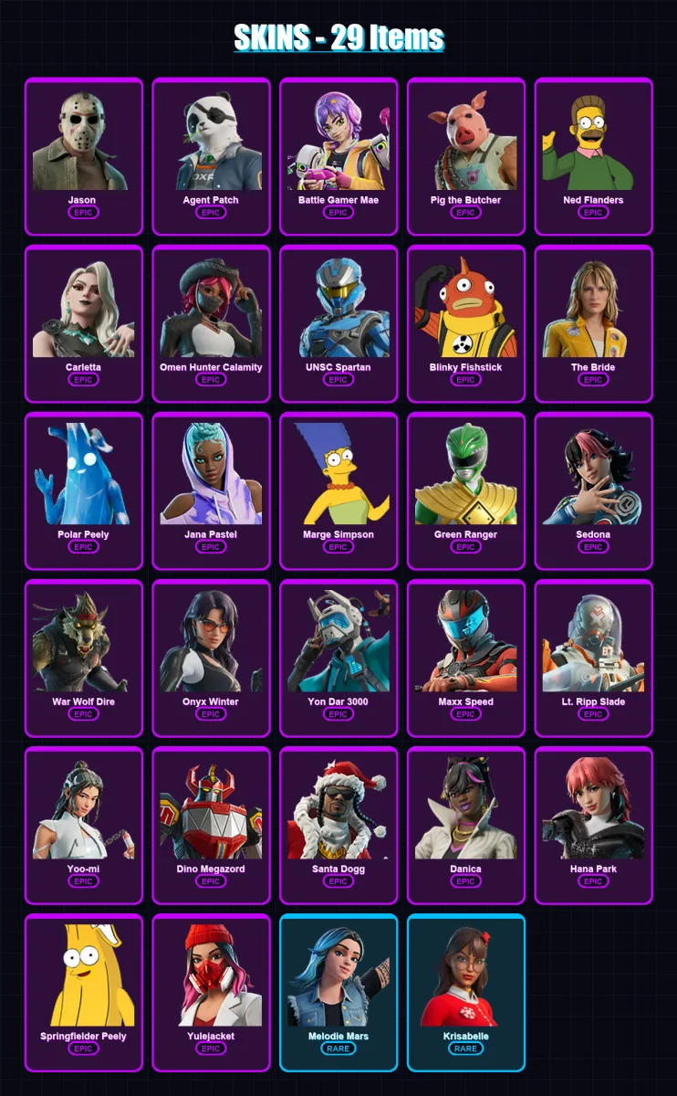 [PC/XBOX/PSN] | Jason  | Agent Patch | Battle Gamer Mae | Pig the Butcher | Ned Flanders | 29 skin | 42 pickaxe | 31 emote | 22 glider | Lv274