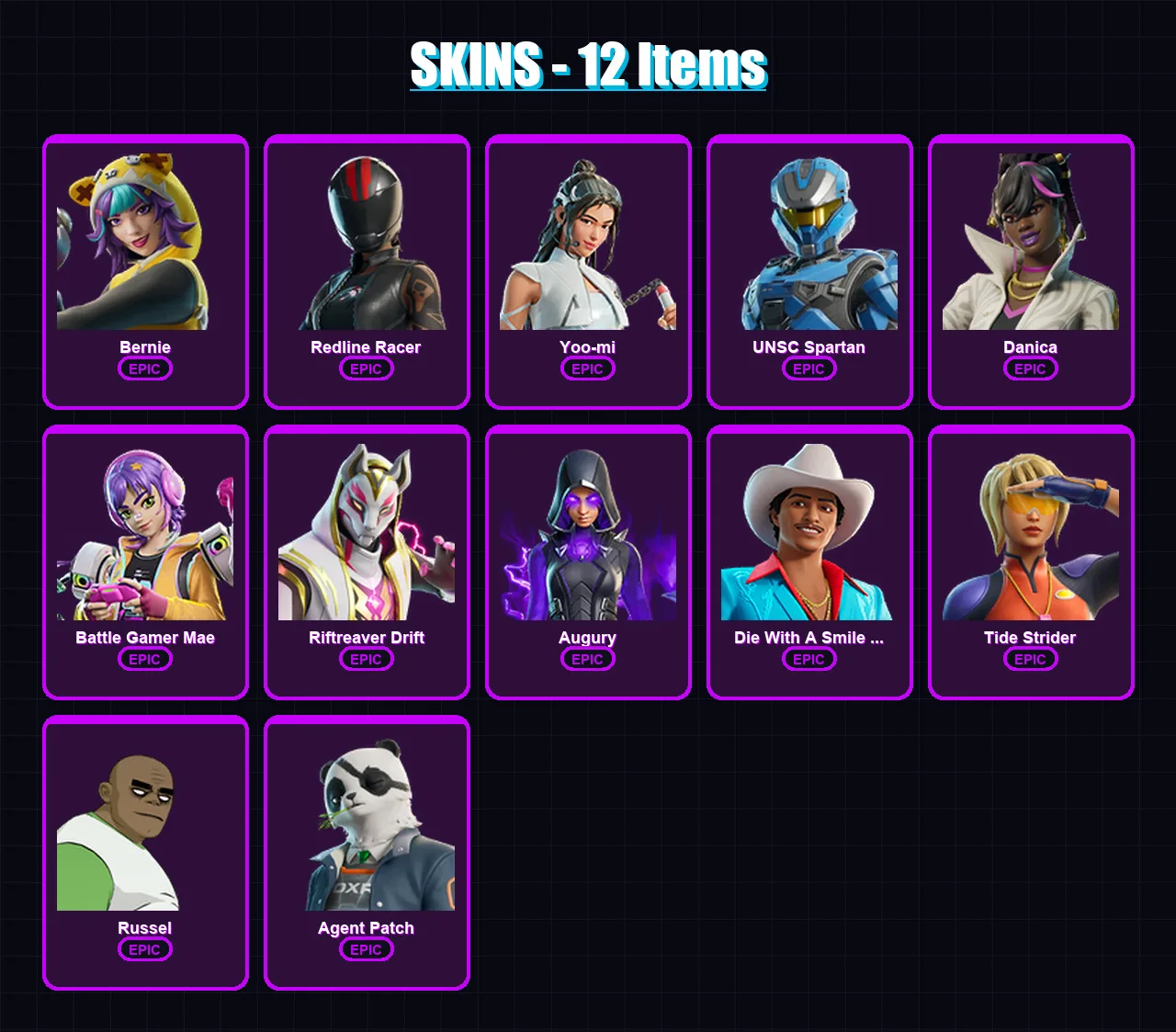 [PC/XBOX/PSN] | Bernie | Redline Racer | Yoo-mi | UNSC Spartan | Danica | 12 skin | 22 pickaxe | 15 emote | 15 glider | Lv92