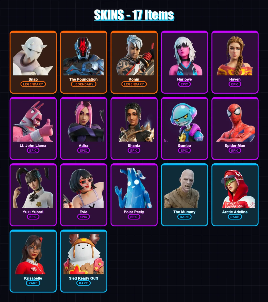 [PC/XBOX/PSN] | Snap | The Foundation | Ronin | Harlowe | Haven | 17 skin | 38 pickaxe | 27 emote | 33 glider | Lv534 — Fortnite account