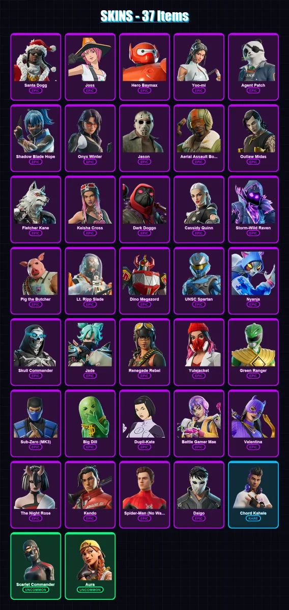 [PS4/PS5/XBOX/PC] | Santa Dogg | Joss | Hero Baymax | Yoo-mi | Agent Patch | 37 skin | 60 pickaxe | 42 emote | 36 glider | Lv521 — Fortnite account