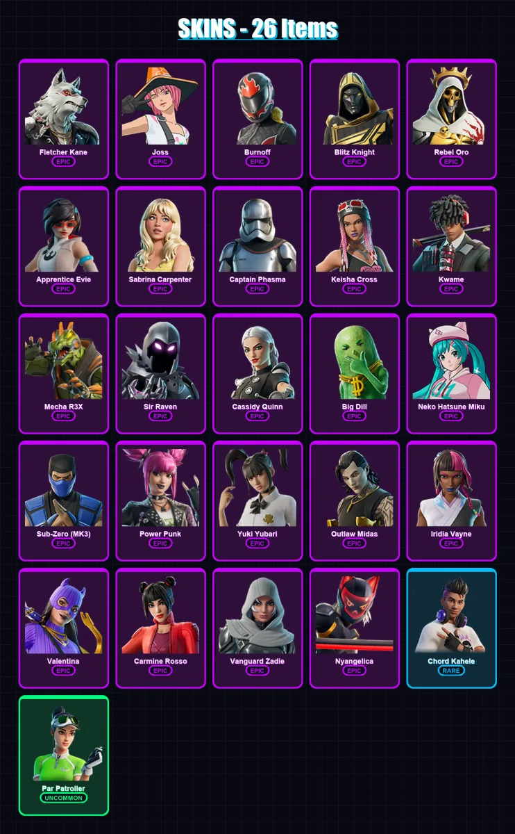 [PS4/PS5/PC] | Fletcher Kane | Joss | Burnoff | Blitz Knight | Rebel Oro | 26 skin | 67 pickaxe | 39 emote | 39 glider | Lv475