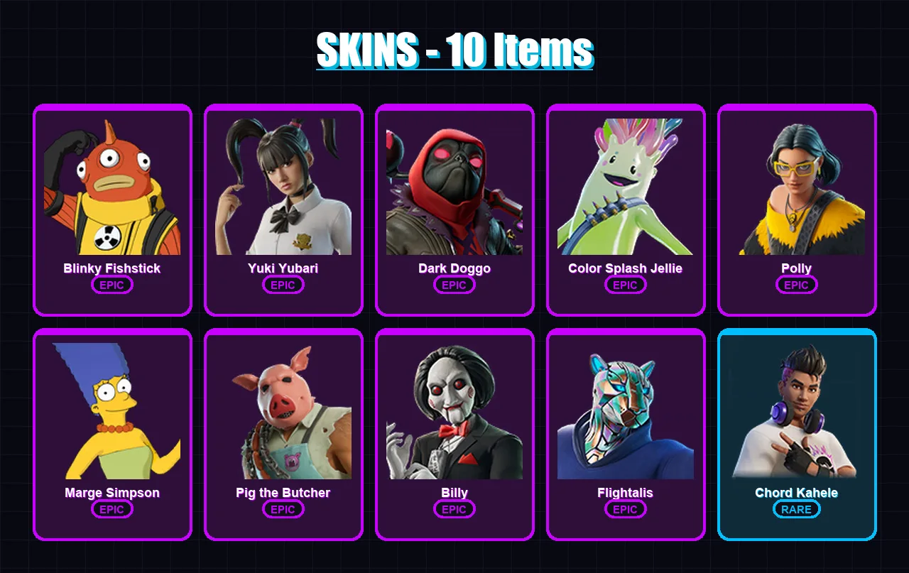 [PC/XBOX/PSN] | Blinky Fishstick | Yuki Yubari | Dark Doggo | Color Splash Jellie | Polly | 10 skin | 29 pickaxe | 14 emote | 19 glider | Lv182 — Fortnite account