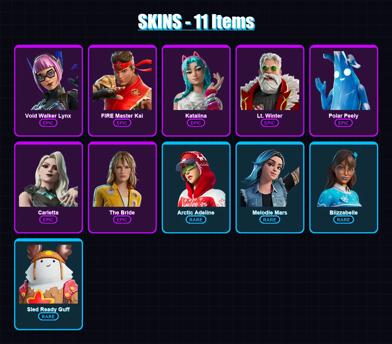 [PS4/PS5/PC] | Void Walker Lynx | FIRE Master Kai | Katalina | Lt. Winter | Polar Peely | 11 skin | 37 pickaxe | 20 emote | 37 glider | Lv477