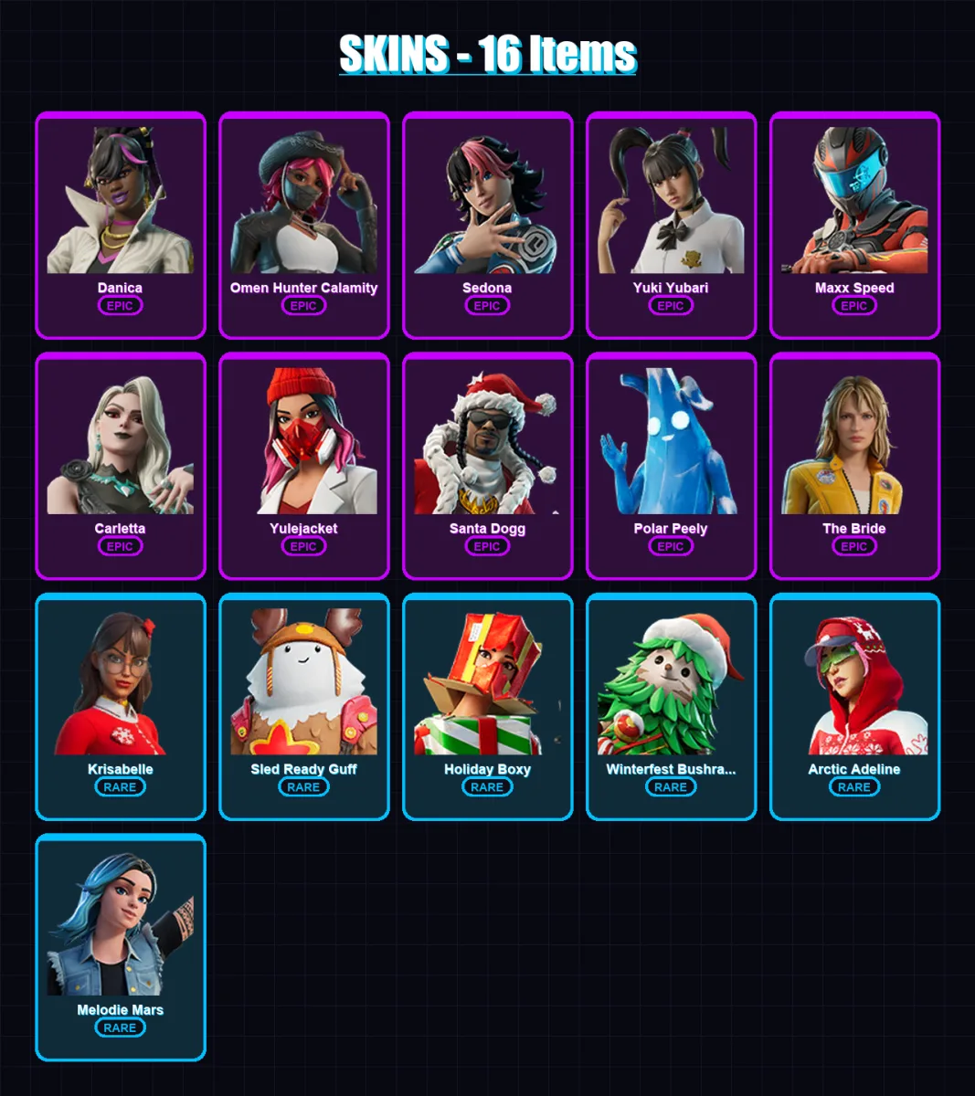[PC/PSN] | Danica | Omen Hunter Calamity | Sedona | Yuki Yubari | Maxx Speed | 16 skin | 20 pickaxe | 11 emote | 14 glider | Lv127