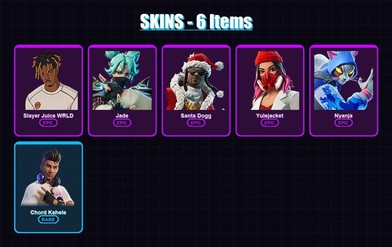 [PC/PSN] | Slayer Juice WRLD | Jade | Santa Dogg | Yulejacket | Nyanja | 6 skin | 18 pickaxe | 9 emote | 8 glider | Lv90