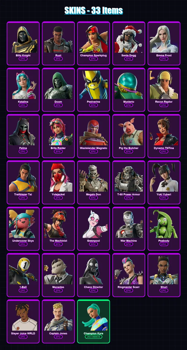 [PS4/PS5/XBOX/PC] | Blitz Knight | Rust | Champion Sparkplug | Santa Dogg | Emma Frost | 33 skin | 75 pickaxe | 41 emote | 46 glider | Lv668