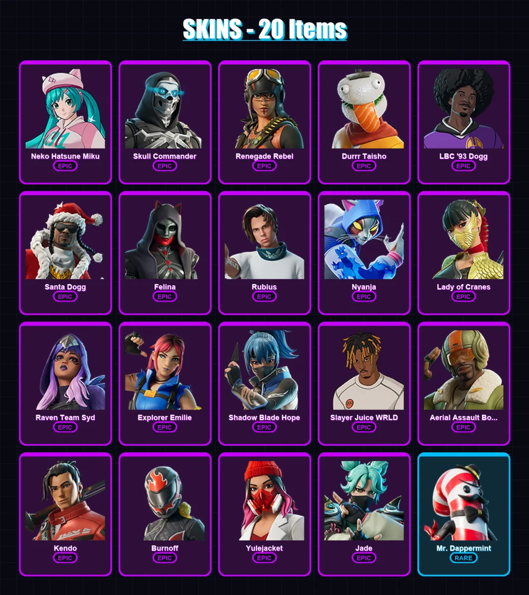 [PC/XBOX/PSN] | Neko Hatsune Miku | Skull Commander | Renegade Rebel | 20 skin | Lv255