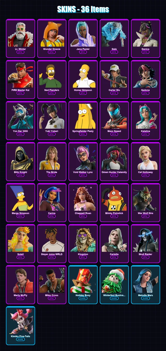 [PS4/PS5/XBOX/PC] | Lt. Winter | Wonder Onesie | Jana Pastel | Gale | Danica | 36 skin | 98 pickaxe | 64 emote | 58 glider | Lv840