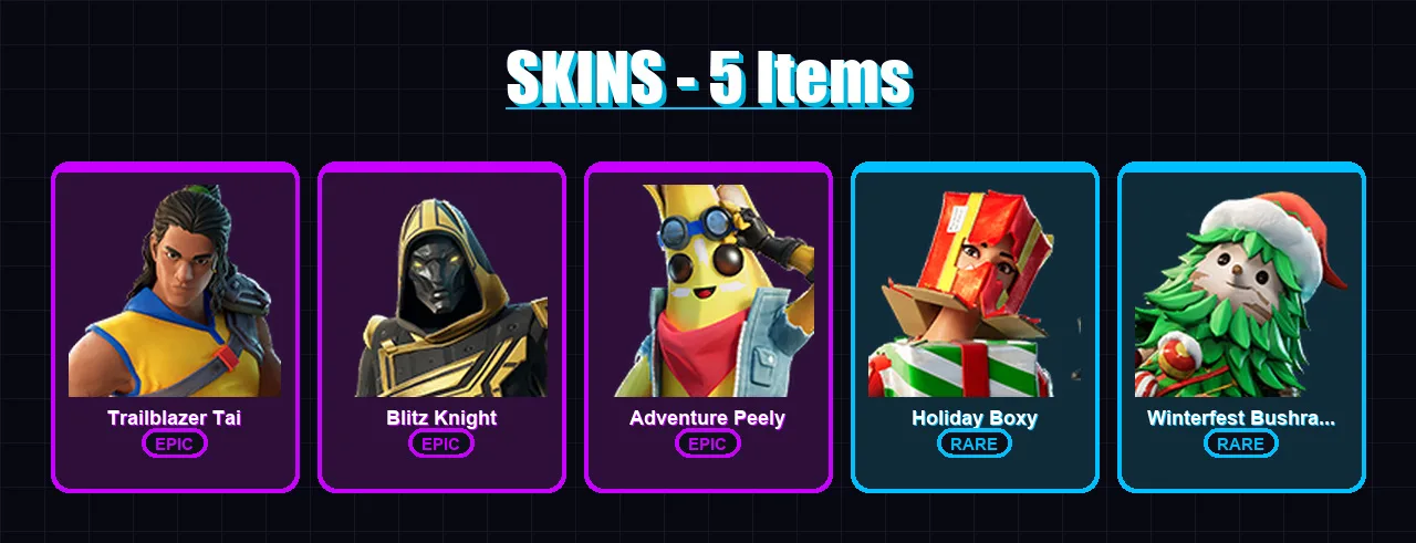 [PC/XBOX/PSN] | Trailblazer Tai | Blitz Knight | Adventure Peely | 5 skin | Lv83