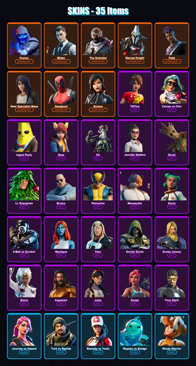 [SWITCH/XBOX/PSN/PC] | Fusion | Midas | The Scientist | Eternal Knight | Fade | 35 skin | 42 pickaxe | 44 emote | 44 glider | Lv847 — Fortnite account