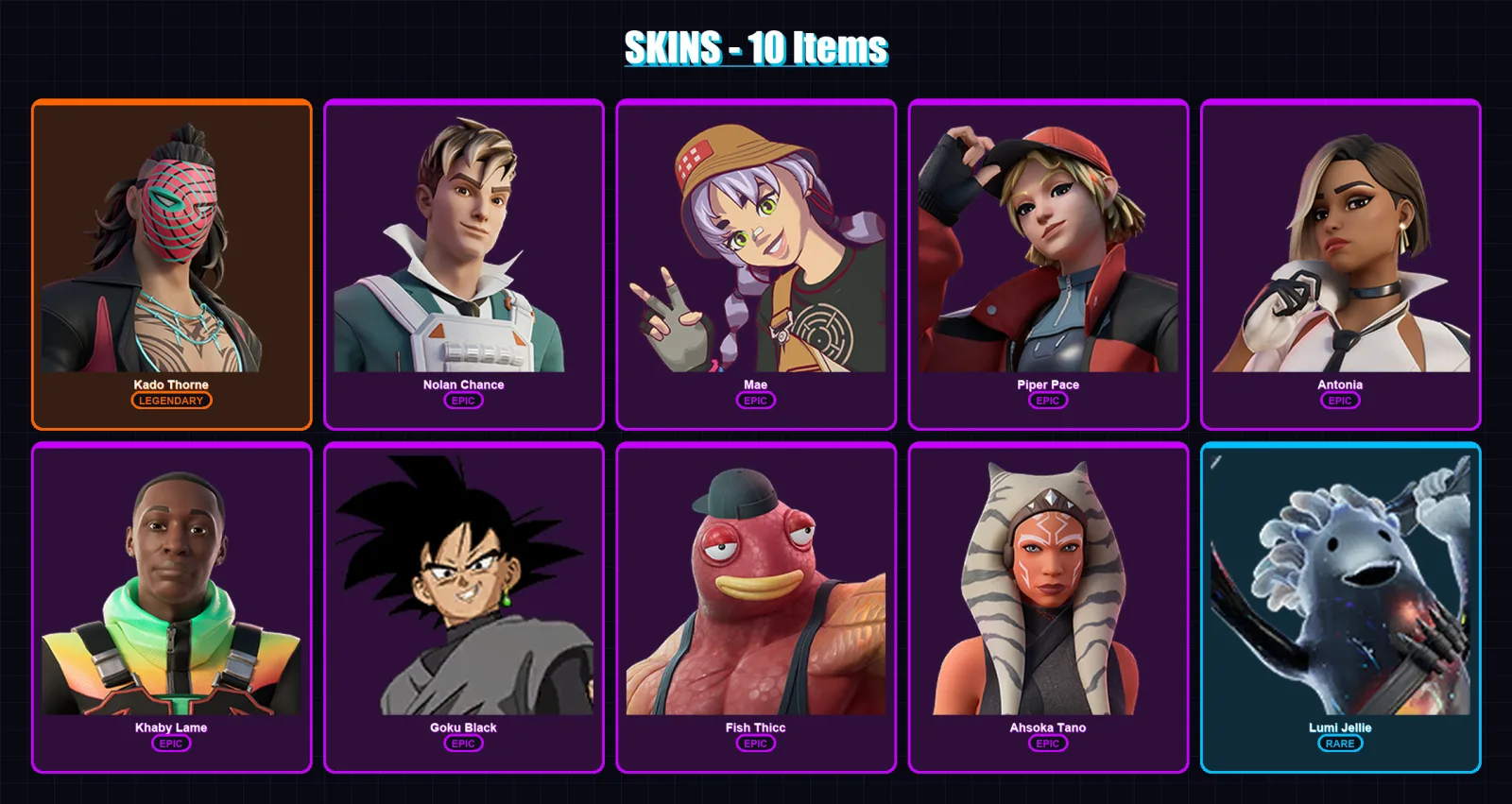 [PC/XBOX/PSN] | Kado Thorne | Nolan Chance | Mae | Piper Pace | Antonia | 10 skin | 25 pickaxe | 15 emote | 18 glider | Lv284