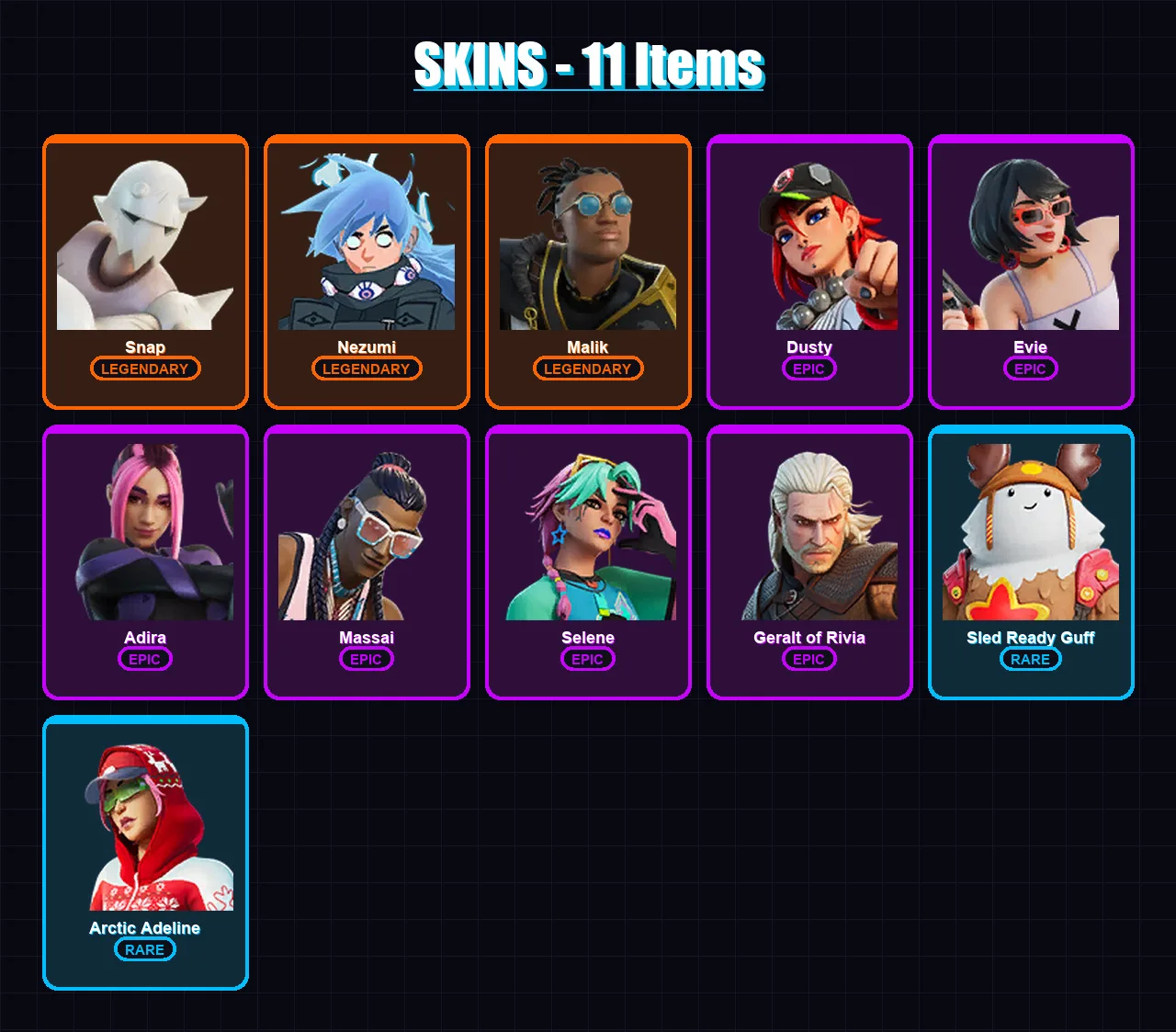 [PC/XBOX/PSN] | Snap | Nezumi | Malik | Dusty | Evie | 11 skin | 21 pickaxe | 16 emote | 26 glider | Lv262