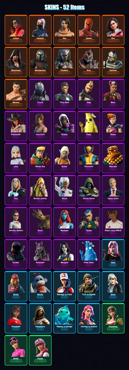 [PS4/PS5/XBOX/PC] | Joltara | Catalyst | Raz | Hybrid | Rox | 52 skin | 48 pickaxe | 40 emote | 38 glider | Lv684 — Fortnite account