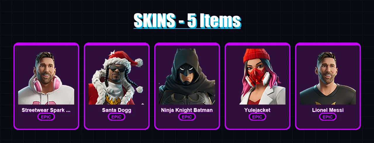 [PC/XBOX/PSN] | Streetwear Spark Messi | Santa Dogg | Ninja Knight Batman | 5 skin | Lv74