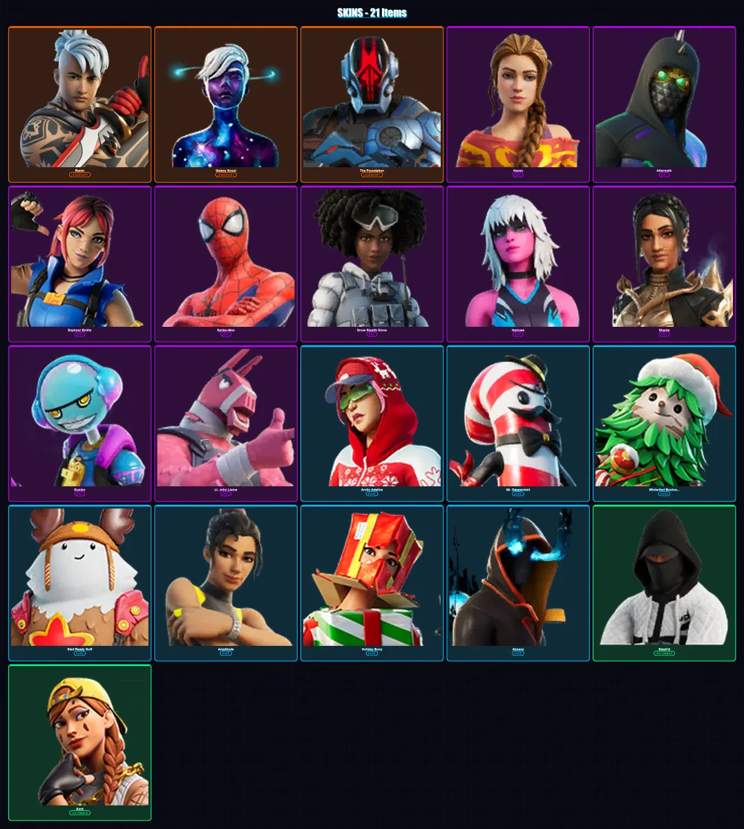 [SWITCH/XBOX/PC] | Ronin | Galaxy Scout | The Foundation | Haven | Aftermath | 21 skin | 20 pickaxe | 15 emote | 22 glider | Lv214