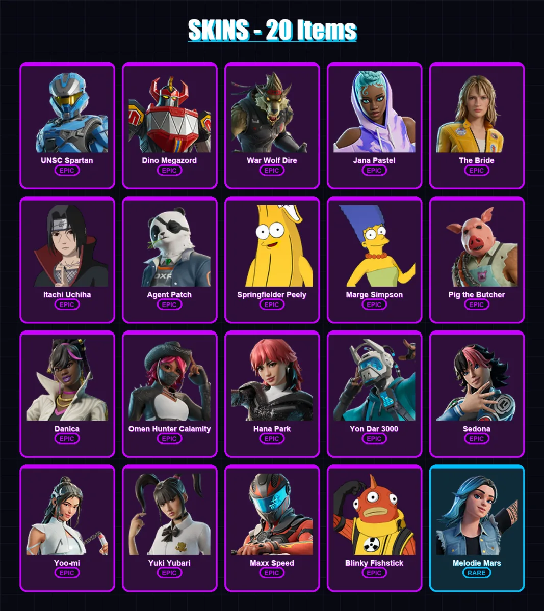 [PC/PSN] | UNSC Spartan | Dino Megazord | War Wolf Dire | Jana Pastel | The Bride | 20 skin | 23 pickaxe | 14 emote | 12 glider | Lv98