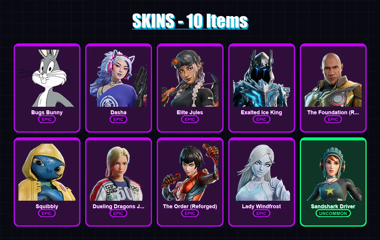 [PS4/PS5/XBOX/PC] | Bugs Bunny | Dasha | Elite Jules | 10 skin | Lv150