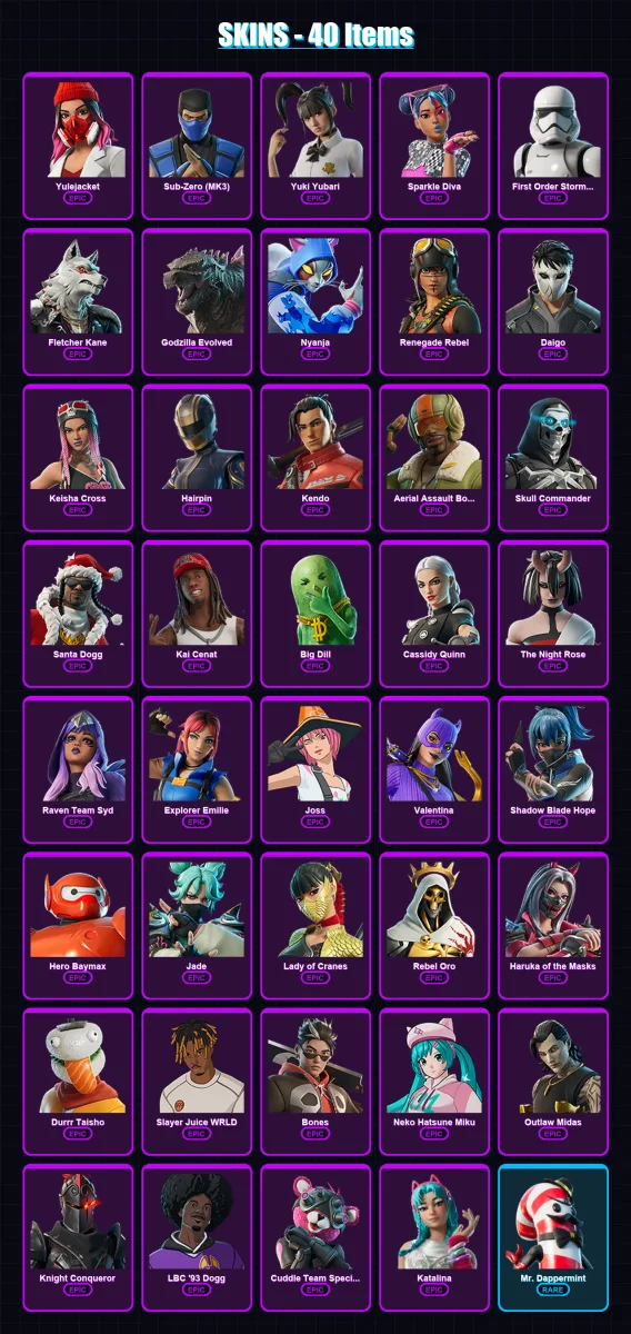 [PC/PSN] | Yulejacket | Sub-Zero (MK3) | Yuki Yubari | Sparkle Diva | First Order Stormtrooper | 40 skin | 65 pickaxe | 43 emote | 41 glider | Lv482 — Fortnite account