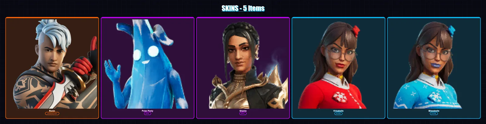 [PC/XBOX/PSN] | Ronin | Polar Peely | Shanta | Krisabelle | Blizzabelle | 5 skin | 4 pickaxe | 3 emote | 5 glider | Lv17