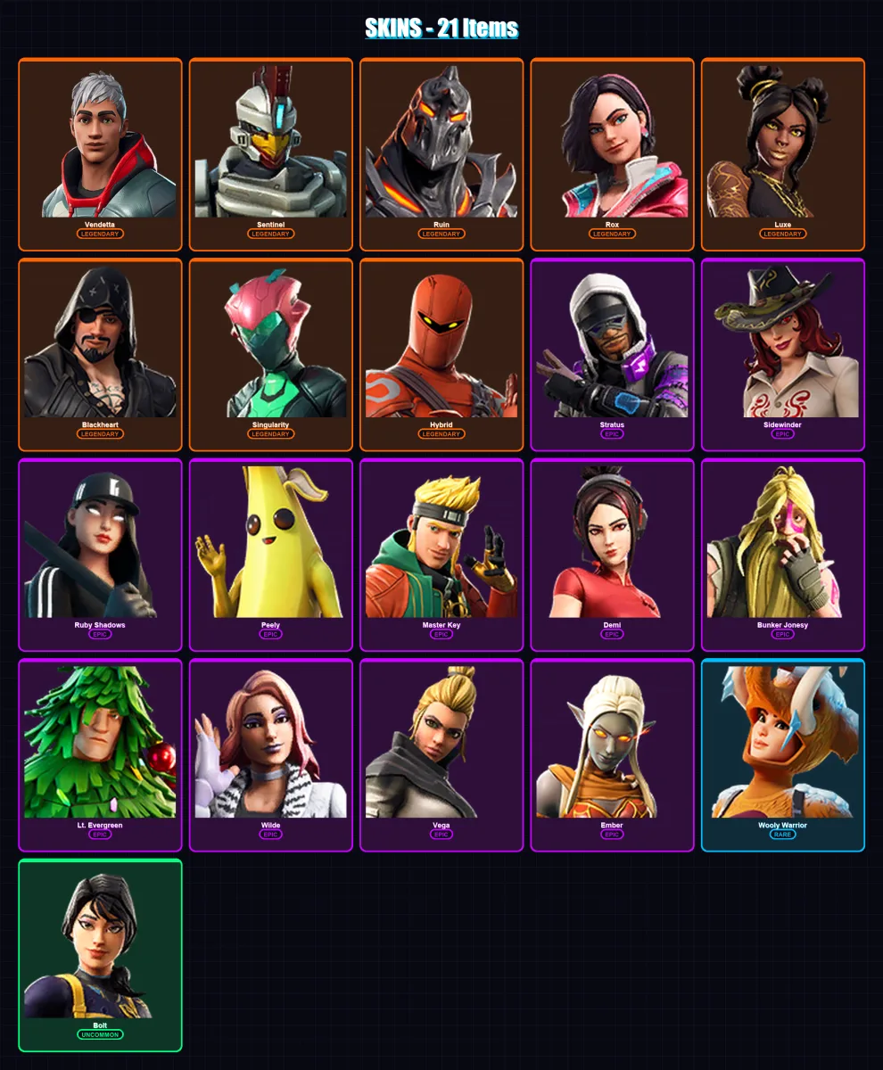[PC/XBOX/PSN] | Vendetta | Sentinel | Ruin | Rox | Luxe | 21 skin | 30 pickaxe | 39 emote | 33 glider | Lv518 — Fortnite account