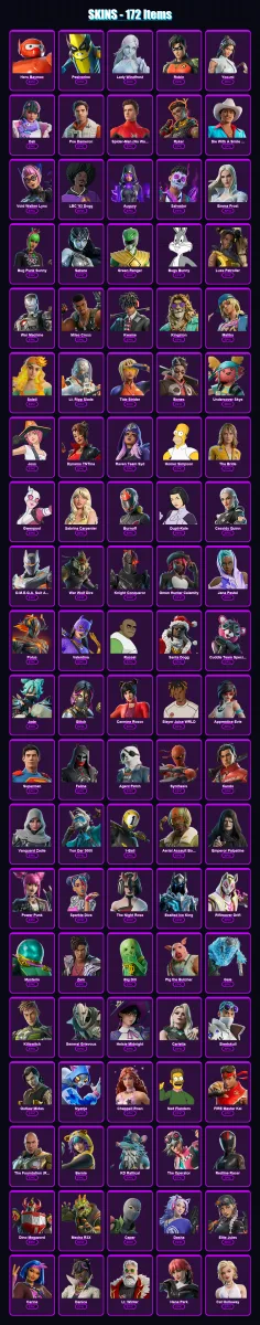 [PS4/PS5/XBOX/PC] | Hero Baymax | Peelverine | Lady Windfrost | Robin | Yoo-mi | 172 skin | 220 pickaxe | 177 emote | 111 glider | Lv2148